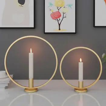 

3D Metal Candle Holder Geometric Round Candlestick Wall Mounted Crafts Wedding Table Home Deco Party Festival Decoration Gifts
