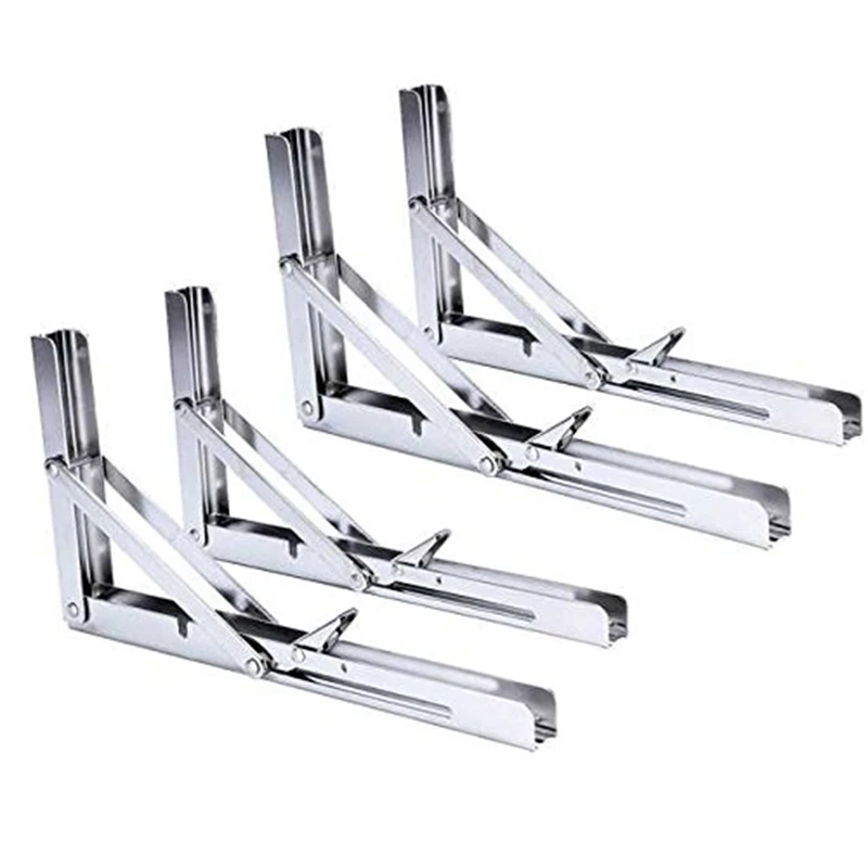 

4 Pcs Polished Stainless Steel Folding Shelf Bench Table Folding Shelf or Bracket Wall Activity Rack Triple-cornered Bracket