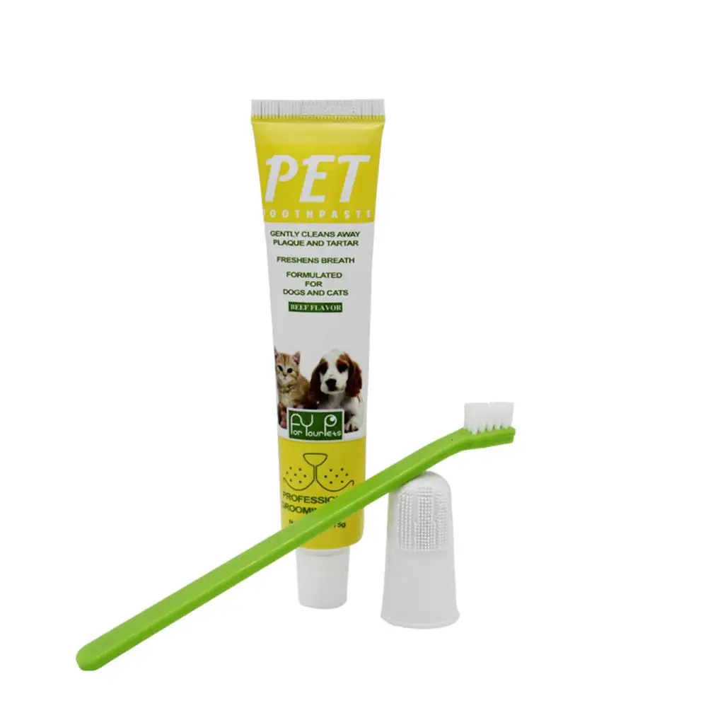 

Pet Toothpaste Toothbrush Set Finger Toothbrush Dog Fresh Tone Fangs Stone Tooth Cleaning Set Dog Cat Finger Tooth Back Up Brush