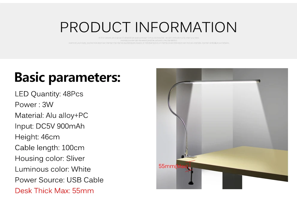 Светодиодный настольный светильник с длинными ручками 48 Светодиодный s зажим Крепление офисные настольные светильники USB Гибкий гусиный