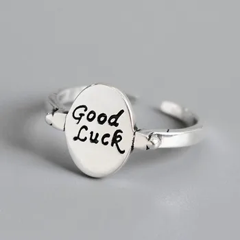 

Adjustable 925 Sterling Silver Letter Good Luck Rings For Women Girls Wedding Party Fashion Jewelry jz577