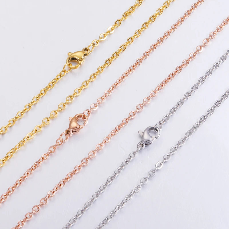 Stainless Steel Necklace Metal Necklace Sterling Chain Necklace 10Pcs 40 45 50 55 60cm Stainless Steel Cable Chain Necklaces 1mm 1.5mm 2mm Thickness Chain Necklaces For Women's Jewelry