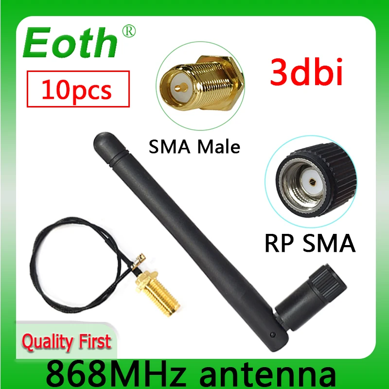 EOTH 10pcs 868mhz antenna 3dbi sma female 915mhz lora antene iot module lorawan antene ipex 1 SMA male pigtail Extension Cable
