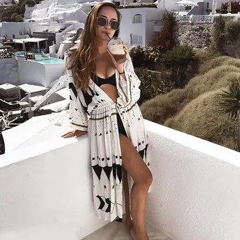 

Covers-Up Women Sexy Beach Cover up Embroidery Swimsuit Swimwear Ladies Tunics Kaftan Beach Dress Beach Wear Women Robe de Plag
