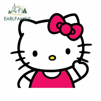 

EARLFAMILY 13cm x 11.9cm for Waving Hello Kitty Graphics Cartoon Car Sticker DIY Motorcycle Decal Vinyl Waterproof Stickers