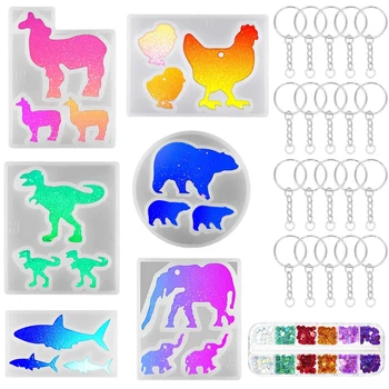 

Animal Resin Silicone Mold Resin Mold with 20 Pcs Key Ring Chain Round Sequins Suitable for Necklace Pendant Earrings