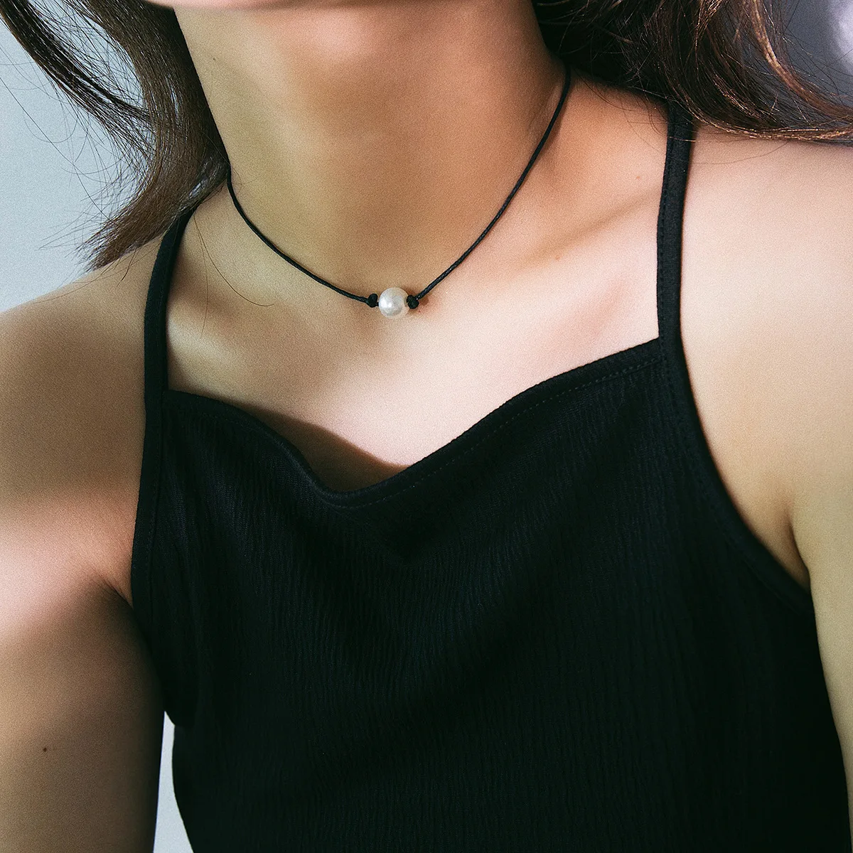 Boho Этнические Vsco девушки имитация жемчуга женское колье, чокер милых и незатейливых улыбающихся черный кожаный шнур веревочные ожерелья ожерелье
