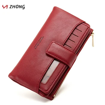 

YIZHONG Many Departments Hasp Wallet Leather Long Purse Card Holder Phone Pocket Women Wallets Female Clutch Purses Carteira
