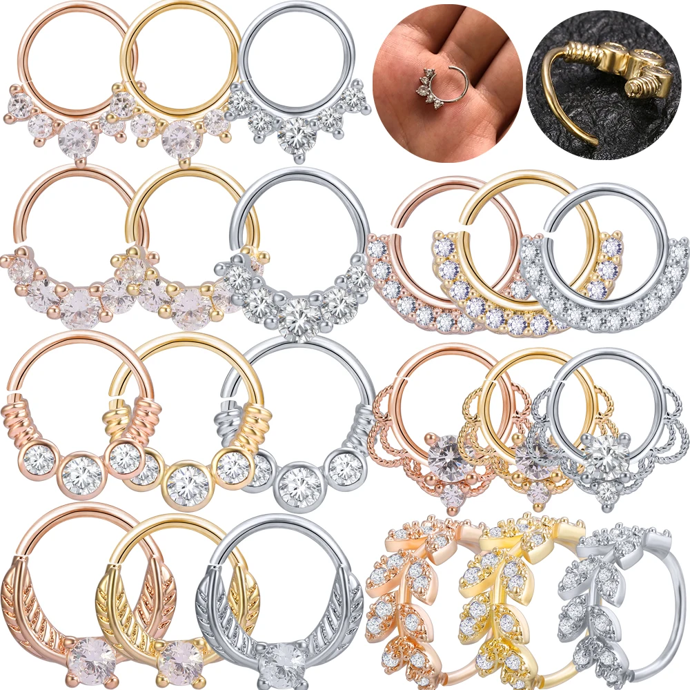 

ZS 1PC Nose Septum Ring Daith Crystal Tragus Cartilage Piercing Earrings Helix Clicker industrial Conch Rook Piercing Jewellery