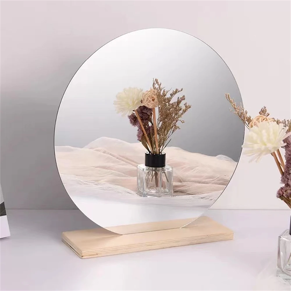 Ins Irregular Acrylic Makeup Mirror, Decorative Mirror, Wooden Base, Beauty Tools, Korean Style