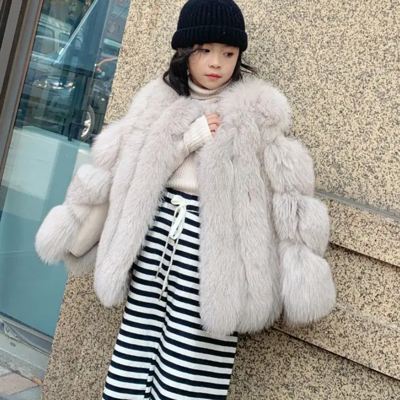 

Winter Overalls Children Real Natural Genuine Fox Fur Coat Thicker Warm Long Sleeve Outerwear Kids Jackets For Girls Y3742