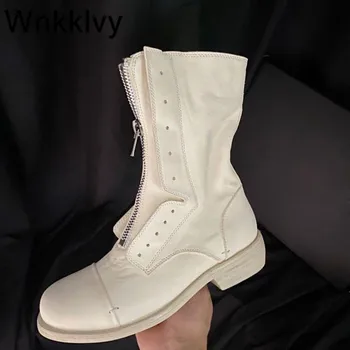 

Low heel martin boots women round toe genuine leather front zipper ankle botas 2020 autumn motorcycle short boots autumn shoes