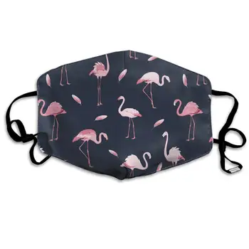 

Pink Flamingos And Feather Washable Reusable Mask, Cotton Anti Dust Half Face Mouth Mask For Kids Teens Men Women With