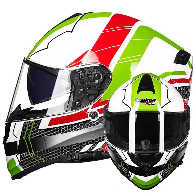 Vcoros T127 полный шлем moto rcycle Винтажный Мужской Женский шлем с двойными линзами Casco moto casco мотоциклетный - Цвет: White red green