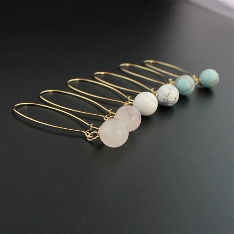 Женские серьги с круглым кварцем 3 цвета|natural stone earrings|brincos pendientesjewelry colorful |
