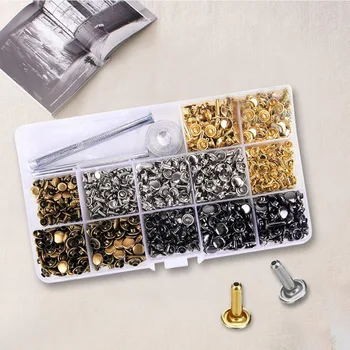 

400 Pcs/set 6mm 8mm Double Cap Rivets Snap Buttons Kit Press Stud Fastener with Storage Bag & Install Tool New