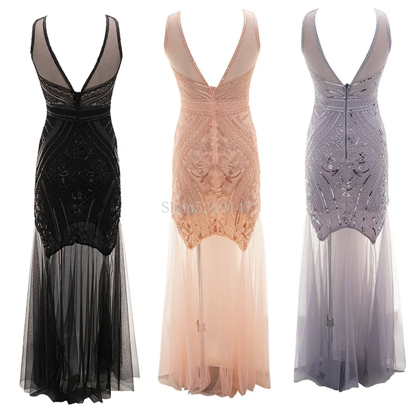 Платье размера плюс, Vestido Longo Robe Femme Ete, v-образный вырез, сексуальная открытая спина, длинное, женское, расшитое блестками Сетчатое платье для вечеринки, облегающее платье, одежда