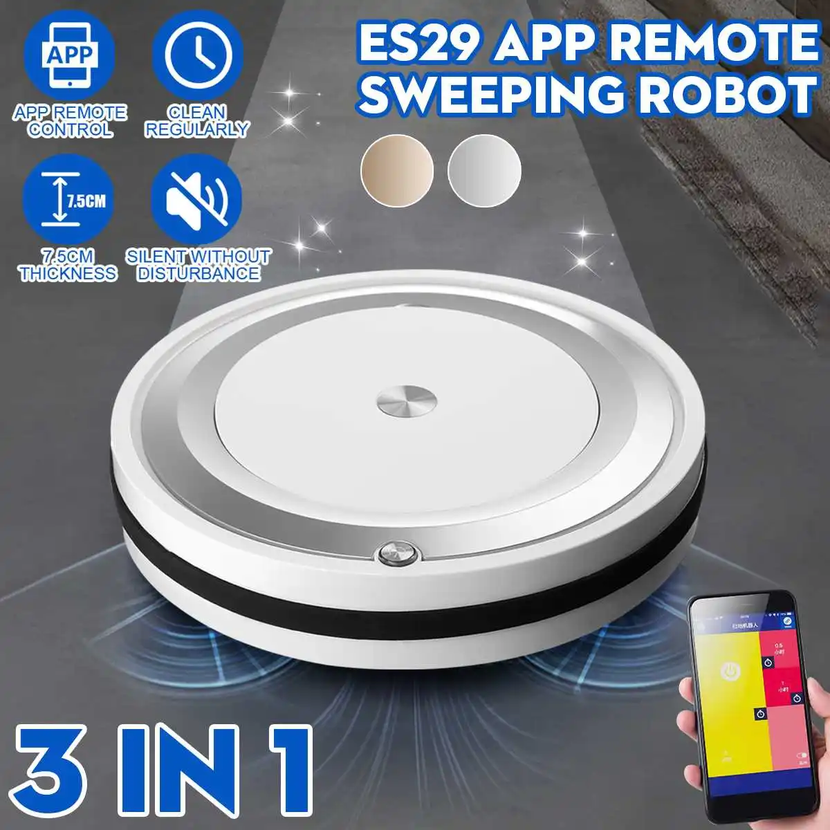 US $30.36 3In1 Multifunction Sweep Mopping Robot Vacuum Cleaner Rechargeable Dry Wet Mop Vacuum Cleaner Strong Suction Home Clean