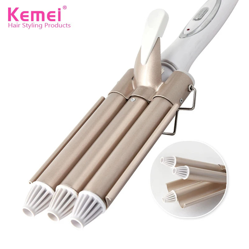Kemei щипцы для завивки волос, турмалин, керамика, 3 Бочки, модель, щипцы для завивки волос, парикмахерское оборудование, инструмент для завивки волос, 110-240 В, F30