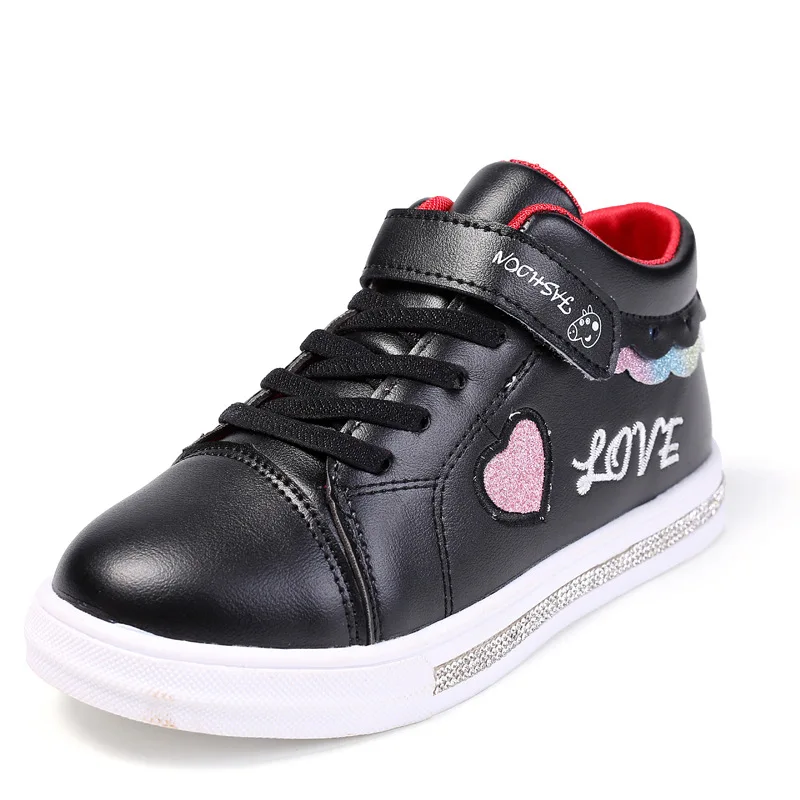 Girls Rhinestone Sports Shoes Spring Bling PU Leather High Top Students Sneakers #27-37 Fashion Tennis Running | Детская одежда и