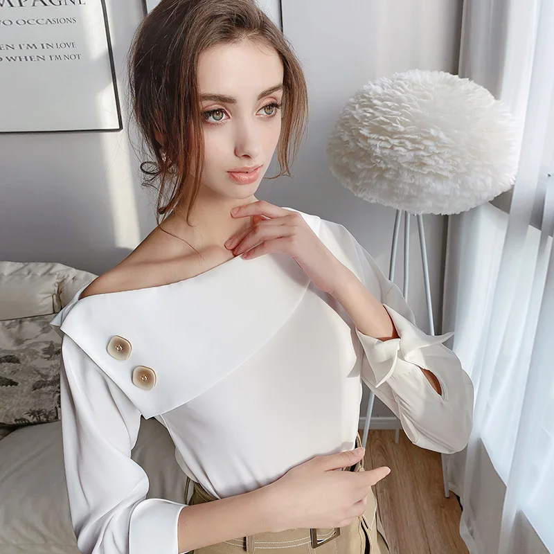 Dabuwawa Асимметричные шикарные дизайнерские рубашки с отложным воротником Женские
