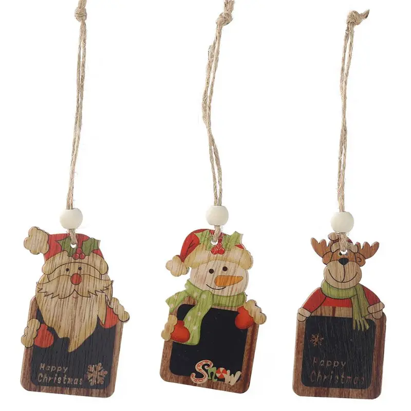 

2Pcs Wooden Mini Chalkboard Christmas Snowman Santa Claus Deer Pendant Tags Hanging Decor New Year Gift