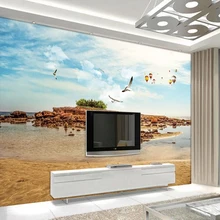 Personalizado 3d murais céu azul e nuvem branca praia cenário foto papel de parede sala fundo 3d pano decoração da sua casa adesivo(China)
