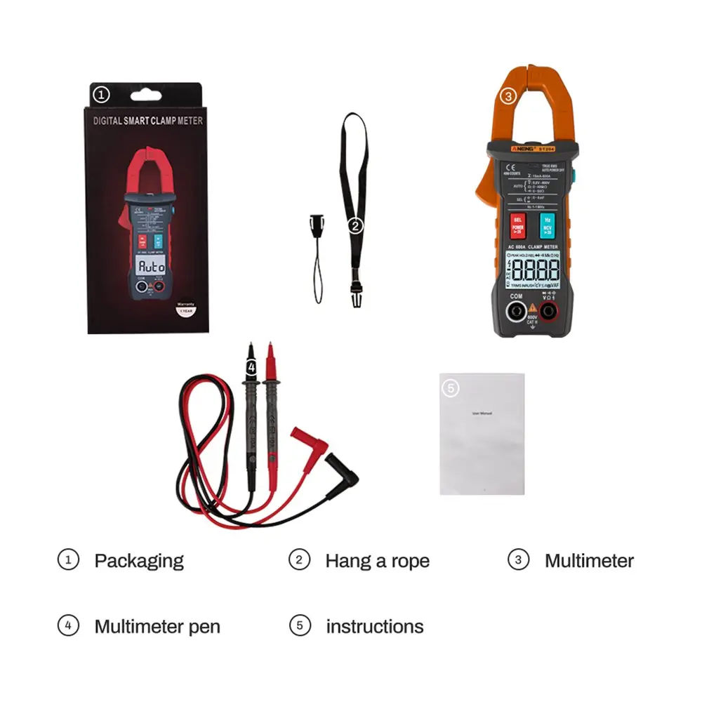 

ANENG AUTO Digital Clamp Meter 4000 Counts DC/AC Current Voltage Clamp Analog Multimeter True RMS ST204 NCV Test