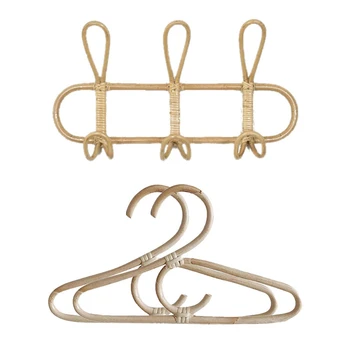 

1 Pcs 40X20Cm Rattan Wall Hooks Kids Garments Organizer Rack & 2Pcs 31 X 18Cm Rattan Clothes Hanger Kids