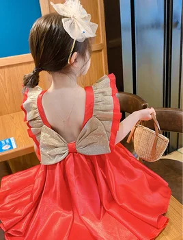 

Baby girl lotus leaf elegant dress bowknot fashion princess dress female baby birthday party dress baby cute costume