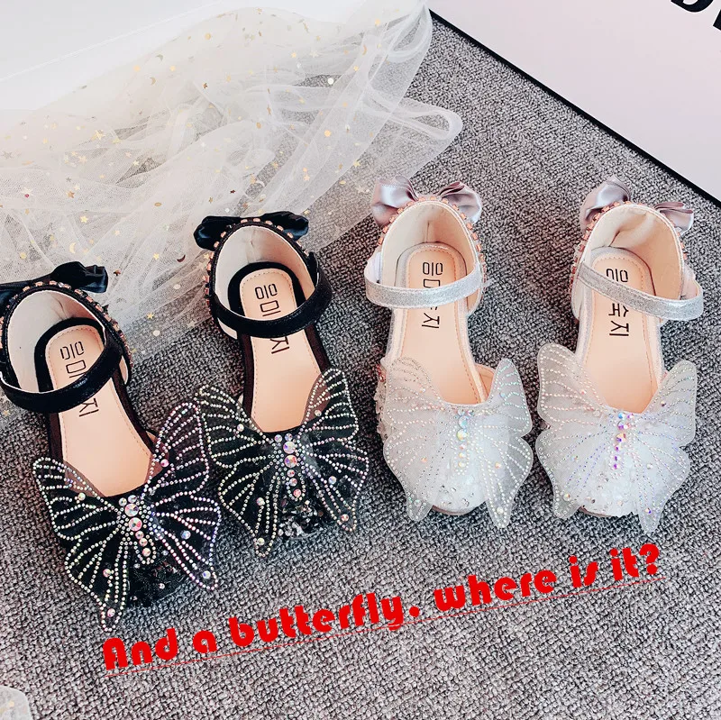 

Princess shoes PU Soft bottom Non-slip chiffon Rhinestone butterfly Rhinestone Single shoes Girls Children shoes