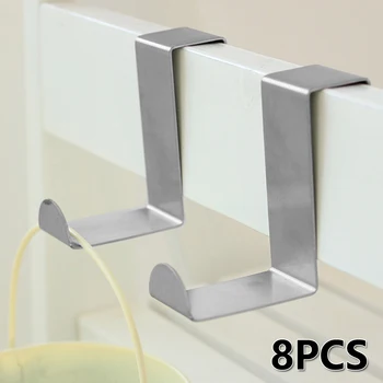 

8PCS Door Hook Stainless Kitchen Cabinet Clothes Hanger Bathroom Towel Door Hooks Home Storage Organizer Rack Holder Tools