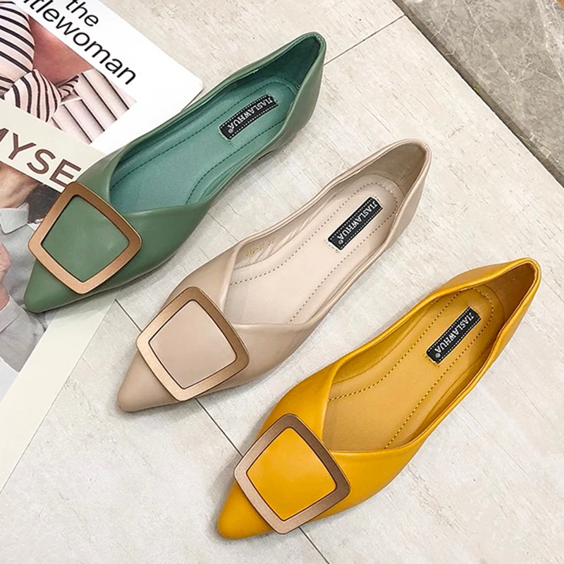 

Summer New Elegant Pointed Toe Flats Women Fashion Leather Designer Shoes Woman Comfort Casual Shoes Loafers Women Boat Shoes