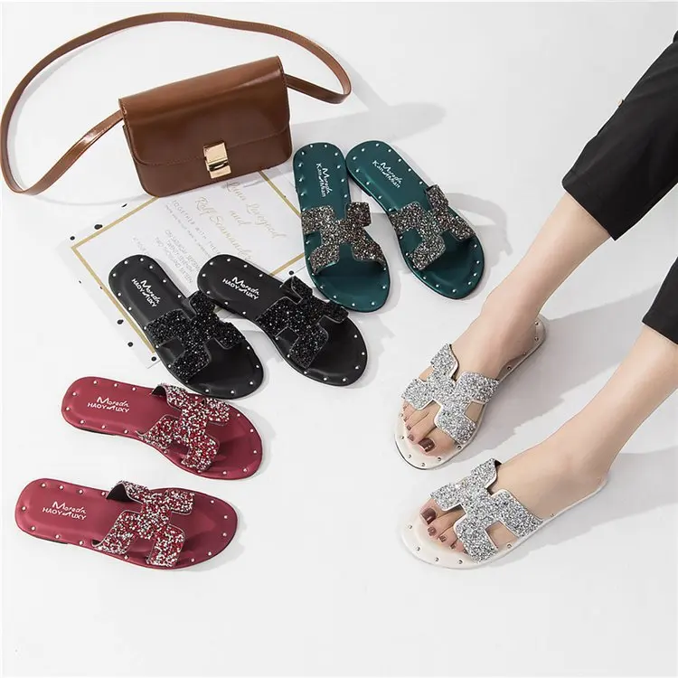 

2019 Spring Summer New Style H Slipper H Sandals Korean-style Fashion Outer Wear Flat Single-strap Slipper Online Celebrity WOME