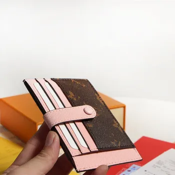 

Women Luxury Designer Plaid/Print Leather Elegant Wallet Card Clutch Short Ladies Purse Credit Card Holder 4 Card Slot with Box