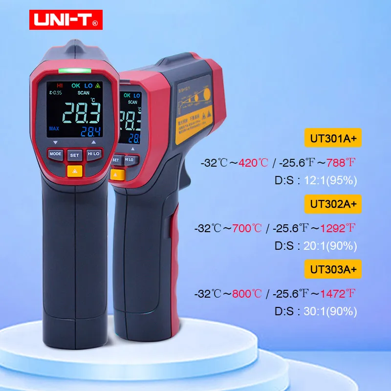 UNI T UT301A +/302A +/303A + инфракрасный термометр высокой четкости EBTN цветной экран