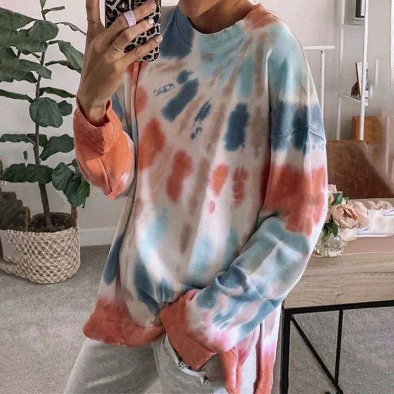 

Fashion Tie Dye Print Sweatshirt Women New 2020 Oversized O Neck Long Sleeve Winter Streetwear Female Clothes Pullovers Top