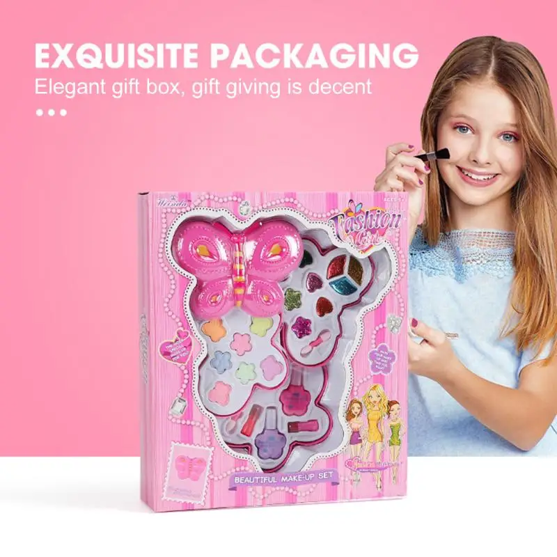 Kids Make Up Toy Set Pretend Play Big Butterfly Princess Makeup Safety Non-toxic Kit Toys for Girls Dressing Cosmetic Girl Gifts