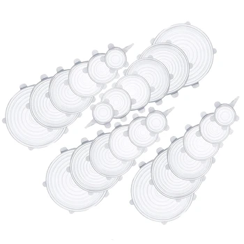 

24x Silicone Elastic Lids Keep Food Fresh, Reusable and Expandable, Suitable for Various Sizes of Bowl Lids