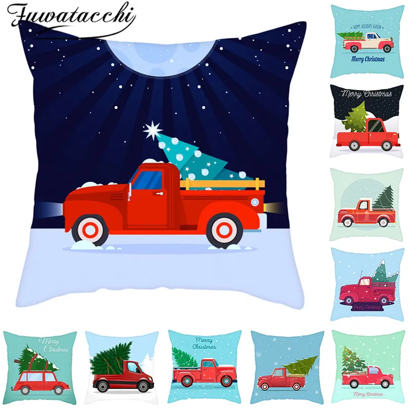 

Fuwatacchi Christmas Style Cushion Cover Red Truck Throw Pillowcases Decorative Pillow Cover for Home Sofa New Year Gift 45*45cm