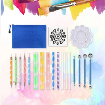 

19PCS Mandala Dotting Tools Set Pen Dotting Tools Mandala Stencil Ball Stylus Paint Tray For Painting Rocks, Coloring, Drawing