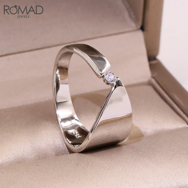 

ROMAD Shiny Cubic Zircon Engagement Rings for Women Smooth Wedding Band Ring Silver Color Bridal Rings Female Jewelry Gifts R50