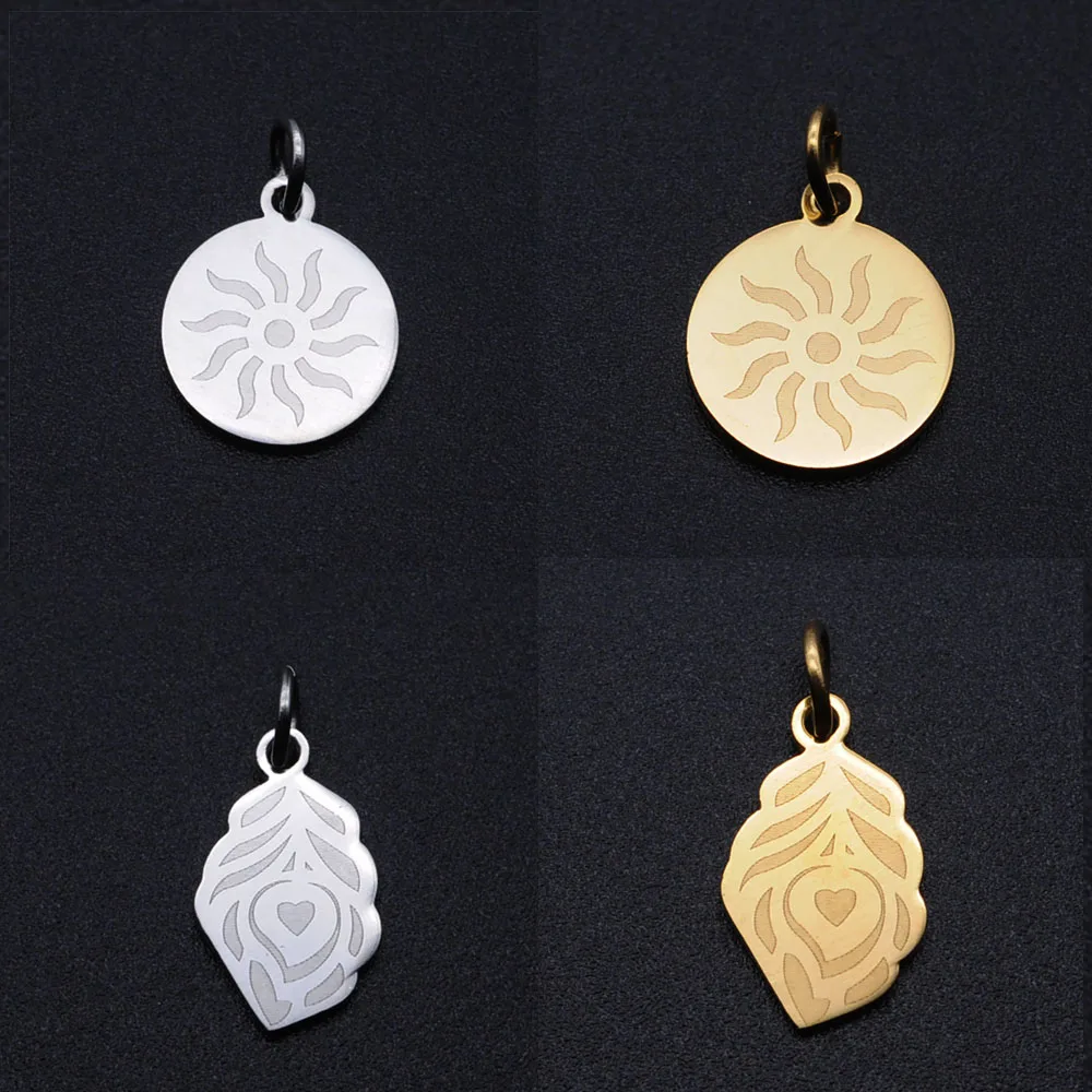 10pcs/lot Sun Feather Leaf 316L Stainless Steel DIY Charms Pendants For Making Necklace Accessories Gifts | Украшения и