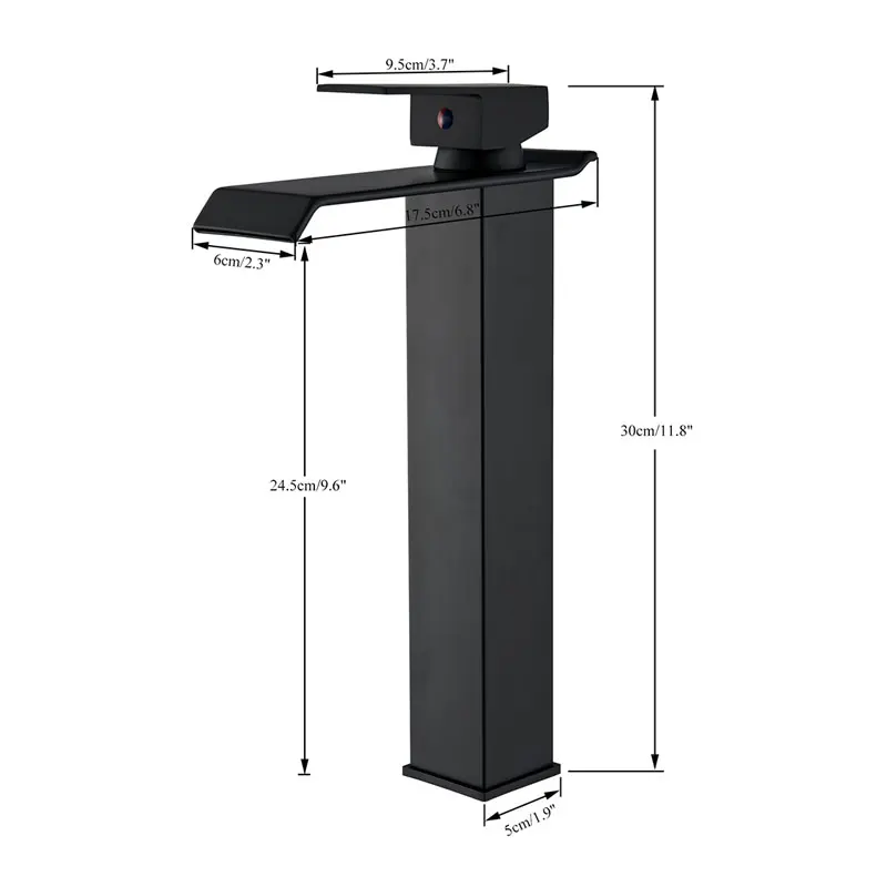 Square Tall Black Chrome Nickel Water Basin Sink Faucet Bathroom Hot Cold Mixer Crane Tap Wide Spout Deck Mount Tall Style Mixer