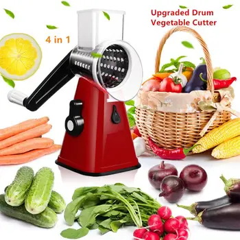 

4 in1 Vegetable Cutter Round Mandoline Slicer Potato Carrot Grater Slicer with 3 Stainless Steel Blade Nut Shredder Kitchen Tool