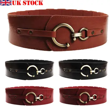 

Hot Sale UK Women's Wide Waist Belt Elastic Buckle Leather Stretch Corset Cinch Waistband 3 Color