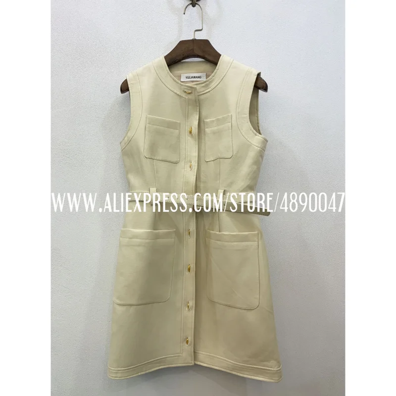 

Women's Dress 2020 Spring Autumn New Elegant Sleeveless Dress Sleeveless wool-blend apricot and belt single-breasted slim dress