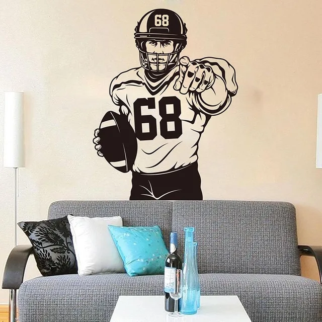 Custom number america football soccer player wall sticker kids room bedroom sport football rugby wall decal