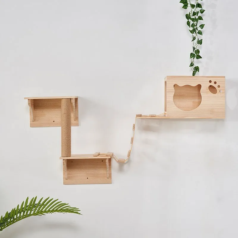 

Cat Climber Wall Jumping Platform Wall Hanging Cat Nest Winter Warm Small House Wooden mao pa jia Wall Cat Climbing Frame Wall-M