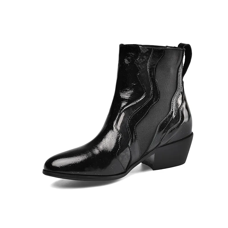 black patent leather ASUMER big size 45 ankle boots women round toe slip on autumn winter Chelsea boots comfortable low heel casual shoes woman - Цвет: black patent leather